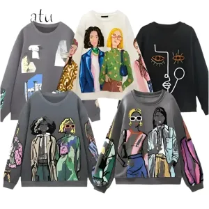 2024 New Fashion Women's Sweatshirts - Beauty Girls Print Casual O-Neck Hoodies & Chic Pullovers