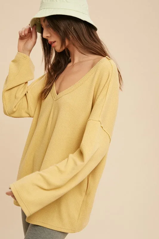 Aemi   Co Casey Wide V-Neck Ribbed Knit Top