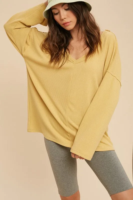 Aemi   Co Casey Wide V-Neck Ribbed Knit Top