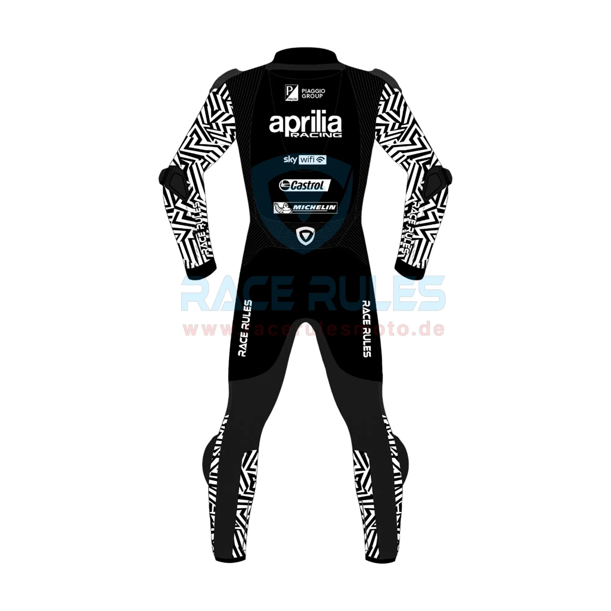 Aprilia Leather Motorbike Racing Suit Black White