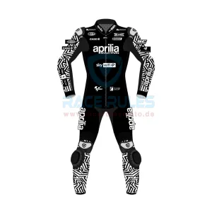 Aprilia Leather Motorbike Racing Suit Black White