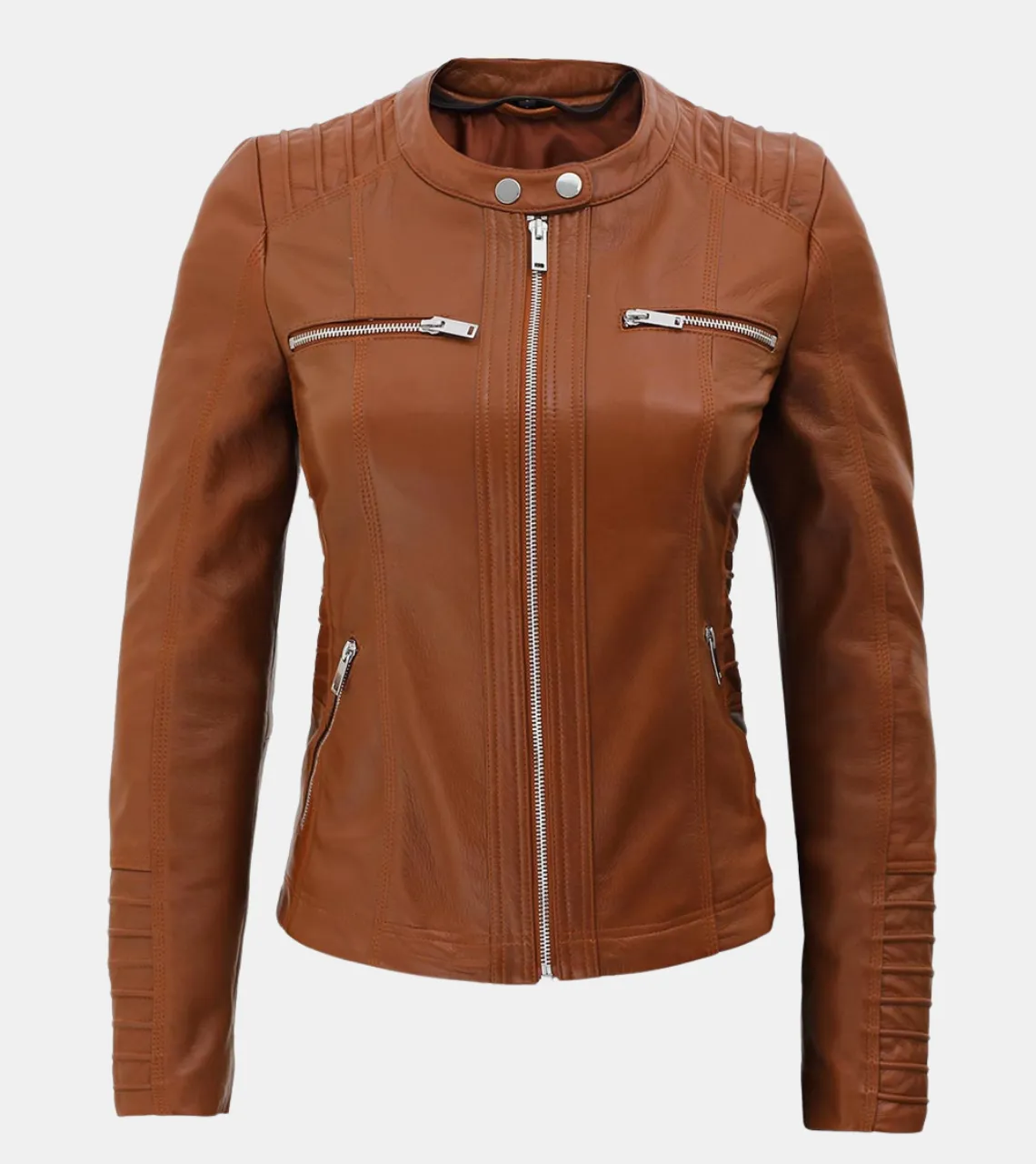 Aria Women's Removable Hooded Brown Leather Jacket