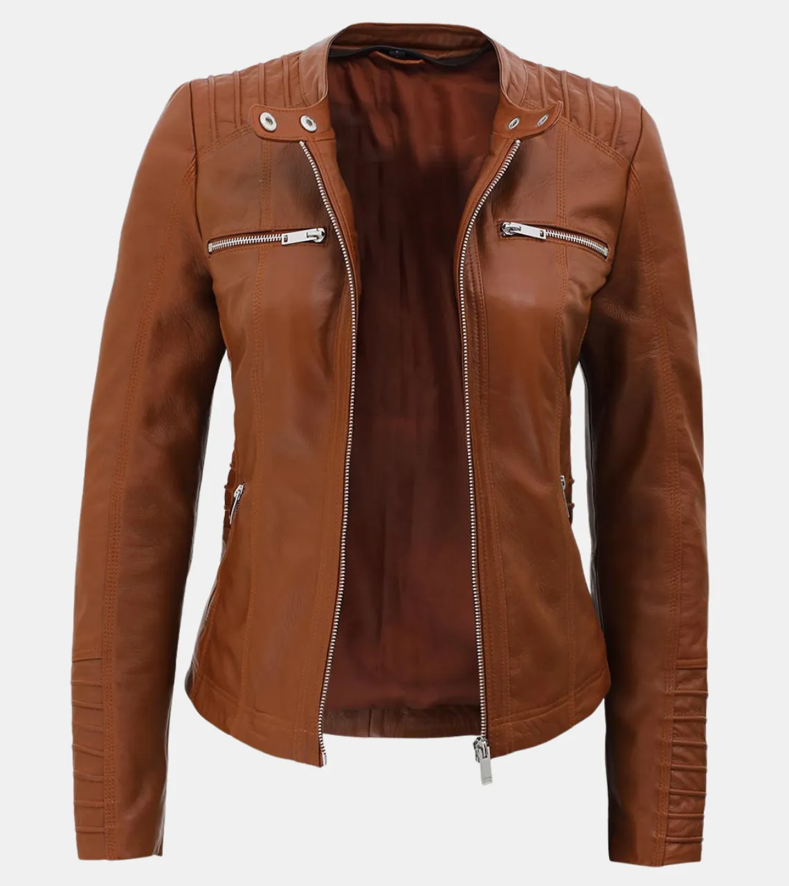 Aria Women's Removable Hooded Brown Leather Jacket