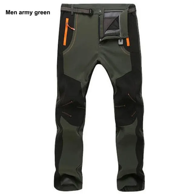 Autumn Winter Thick Fleece Pants Men Outdoor Warm Waterproof Windproof Breathable Soft Shell Trousers Sports