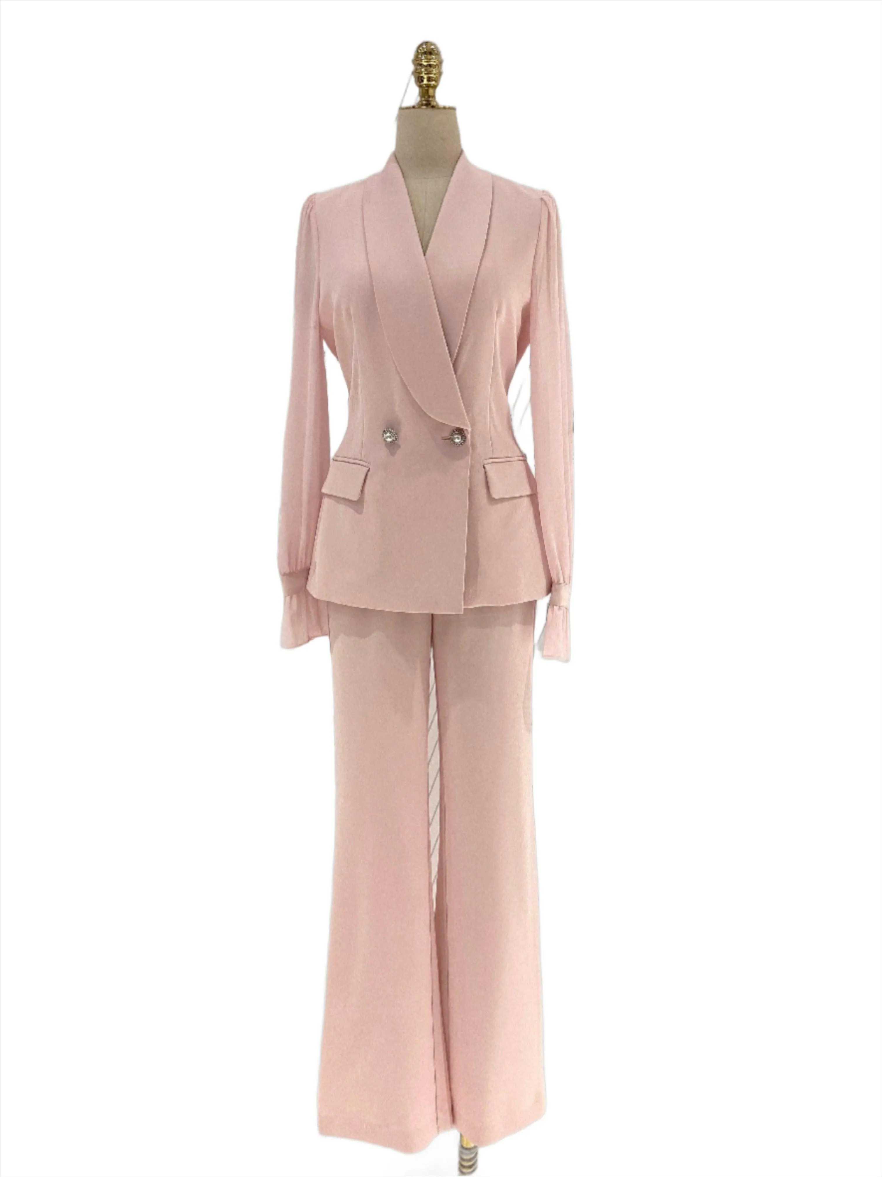 Belted Women Pant Suit, Spliced Sleeves