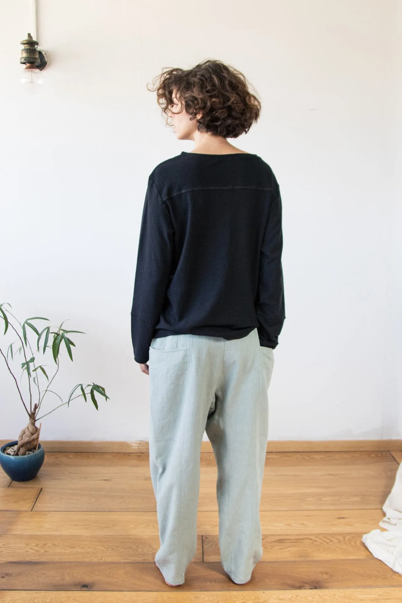 Blue comfortable pants made of hemp | minimalist drop crotch pants  | designer's unisex trousers |  ethical brand Haptic Path