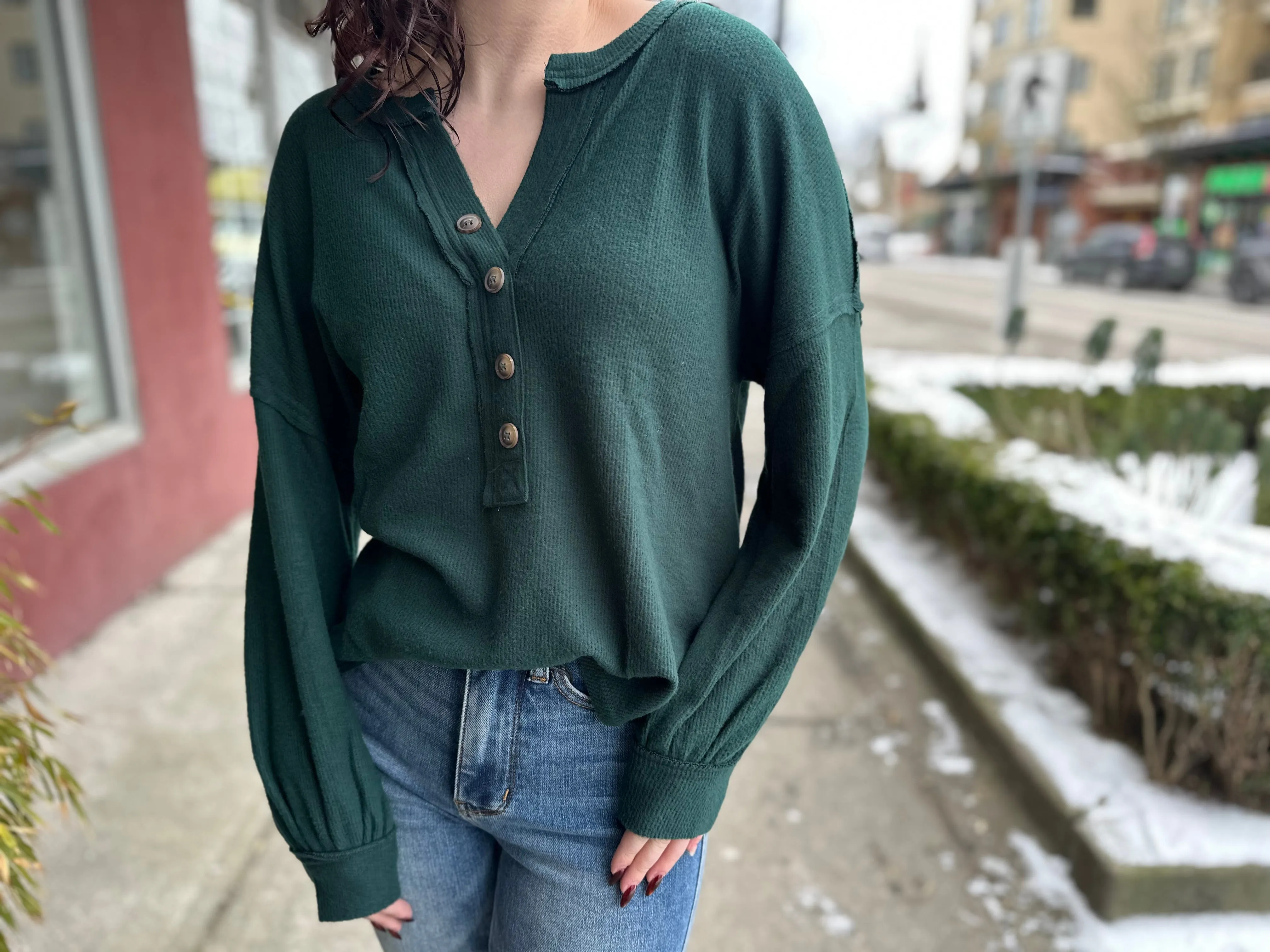 Brandy V Neck Long Sleeve Knit Top | Hunter Green