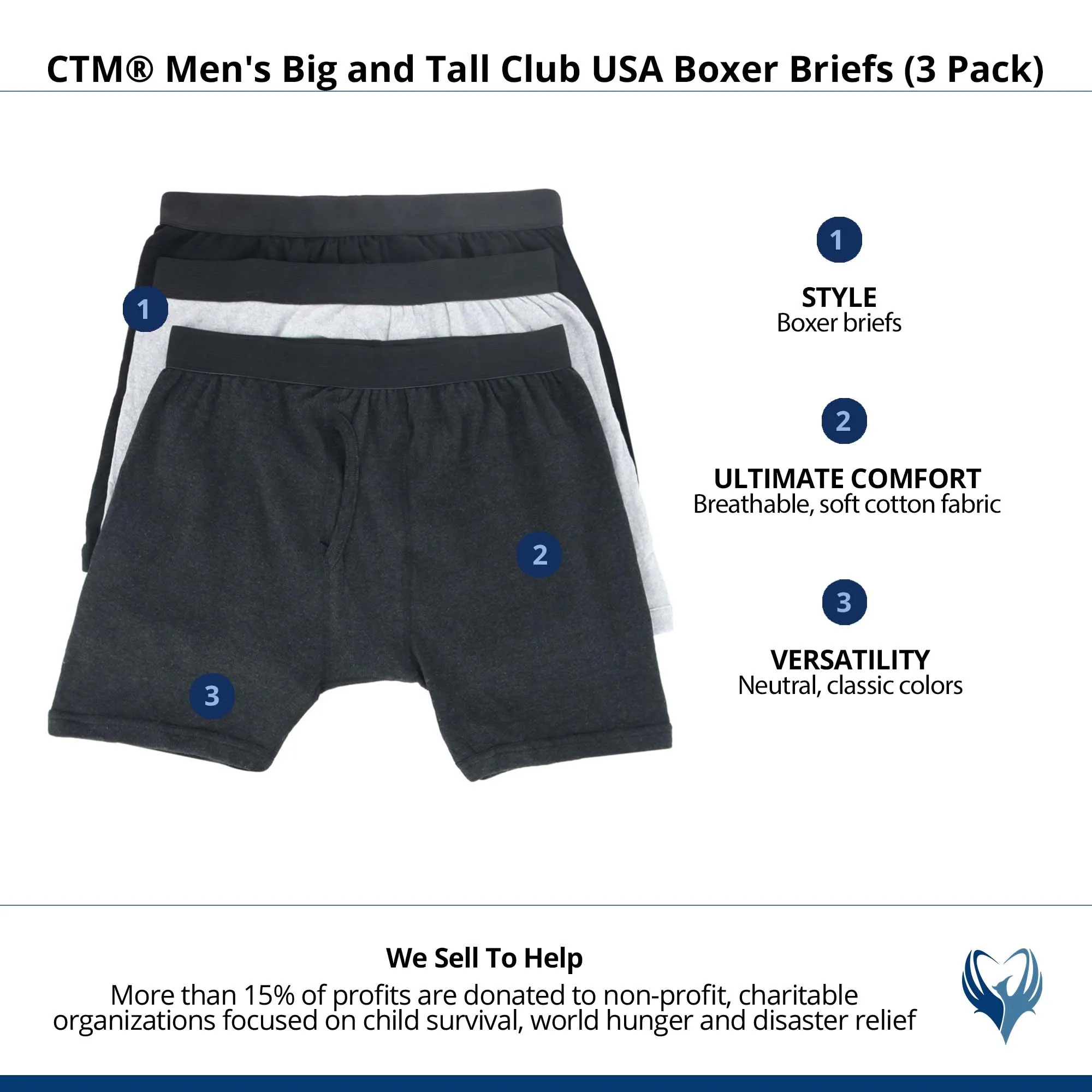 CTM® Men's Big and Tall Club USA Boxer Briefs (3 Pack)