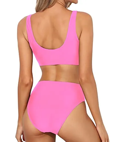 Cute And Stylish Two Piece High Waisted Bathing Suit Bottoms-Light Pink