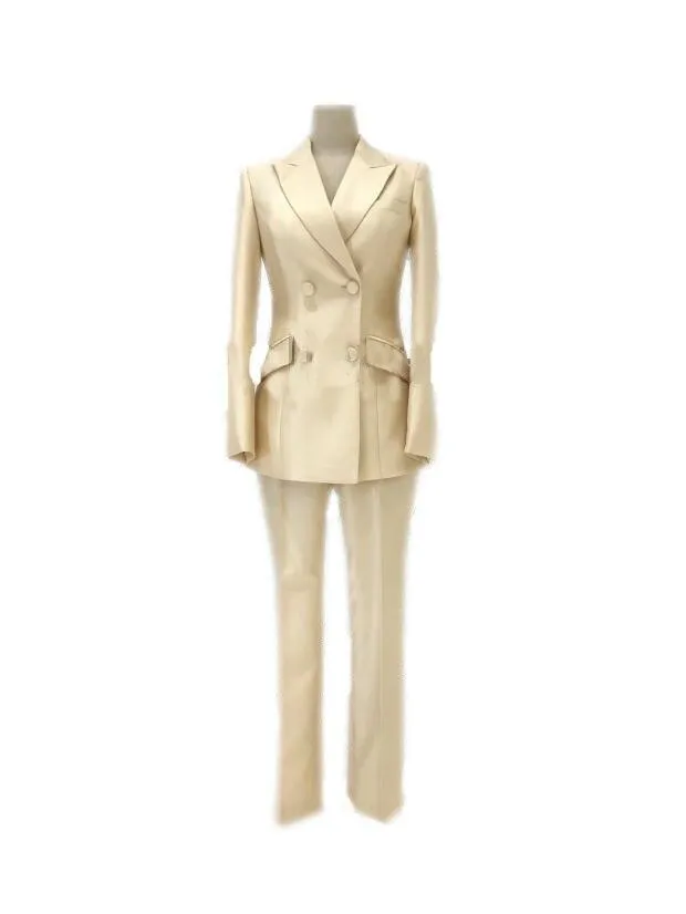 Double-Breasted Business Pantsuit - Women Trouser Suits - Trouser Suit