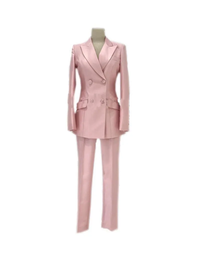 Double-Breasted Business Pantsuit - Women Trouser Suits - Trouser Suit