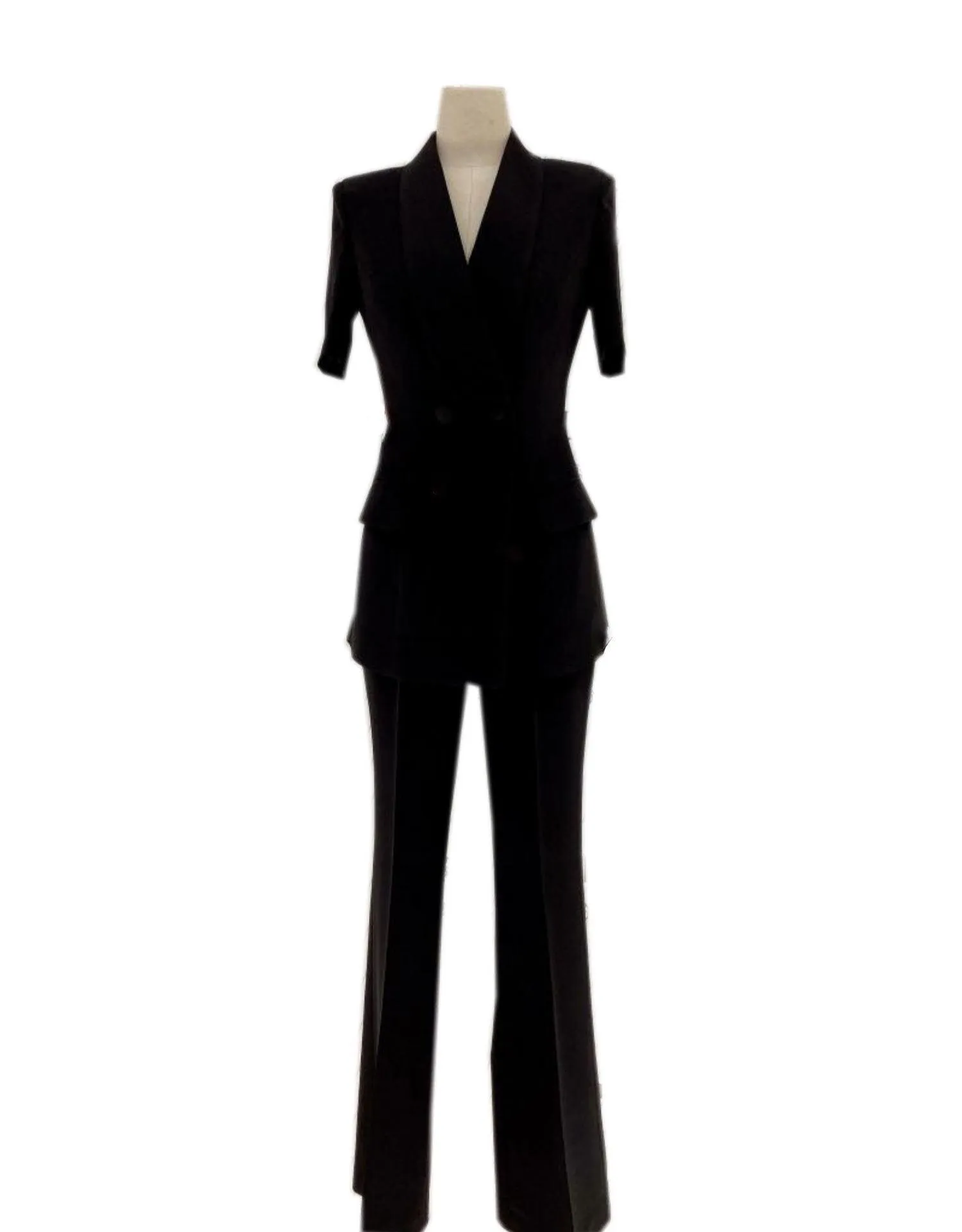 Double-Breasted Business Pantsuit - Women Trouser Suits - Trouser Suit