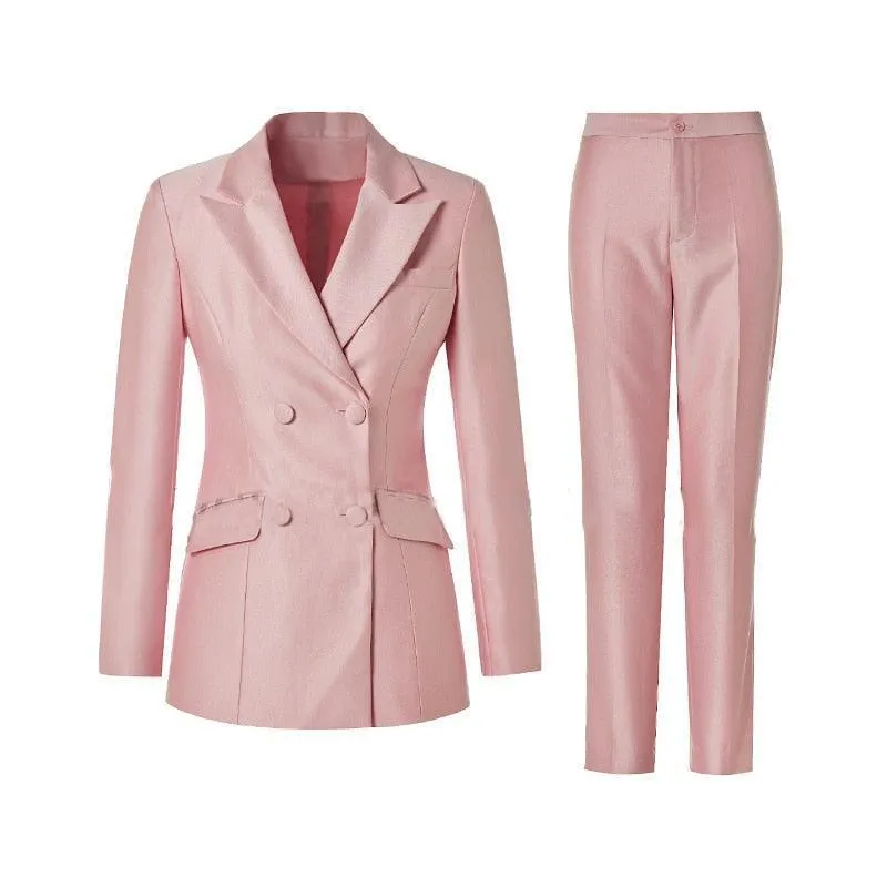 Double-Breasted Business Pantsuit - Women Trouser Suits - Trouser Suit