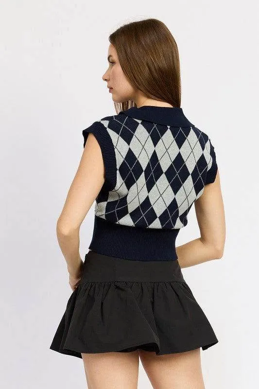 Emory Park Argyle Cropped Vest