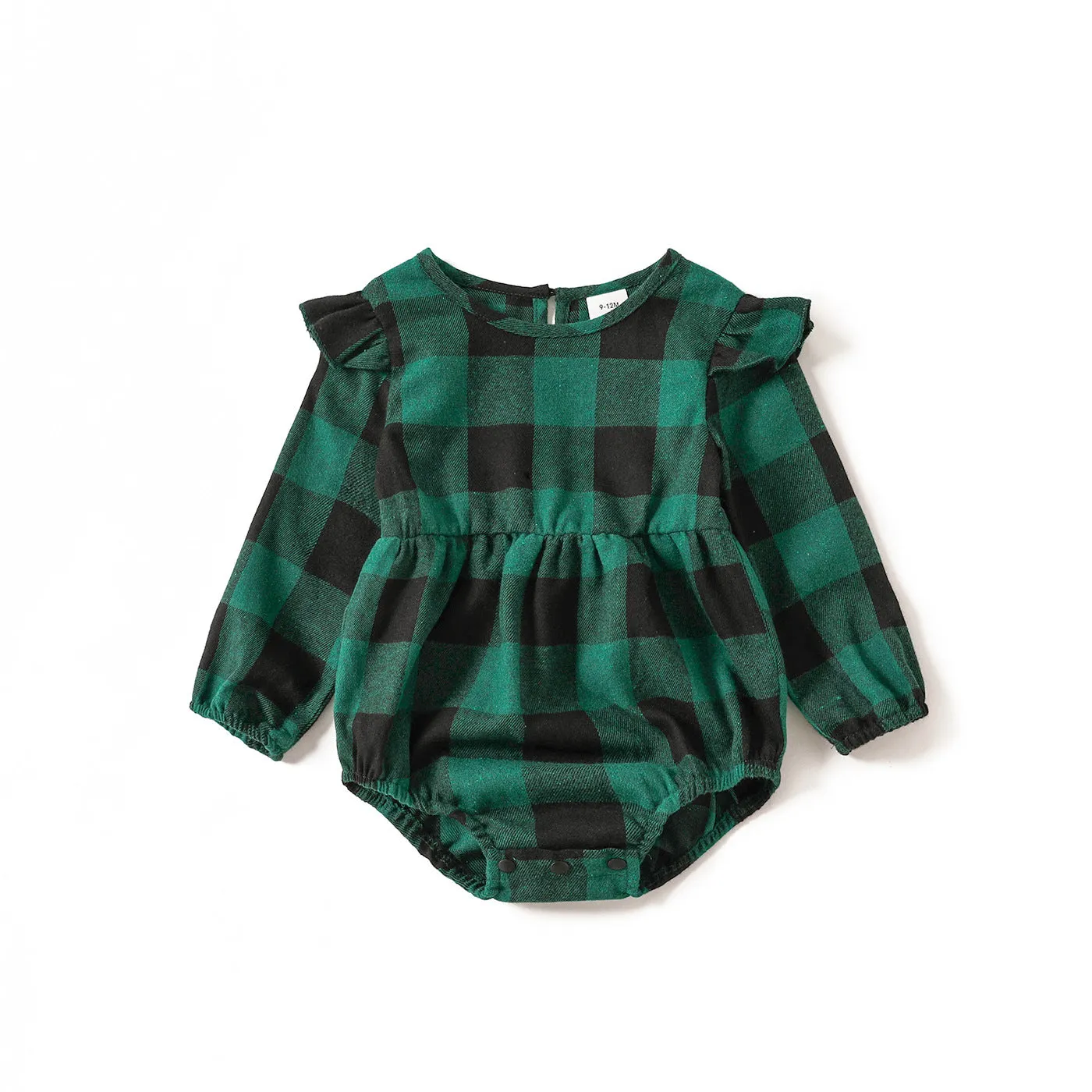 Family Matching Plaid Print Green Long-sleeve Family Dresses and Shirts Sets