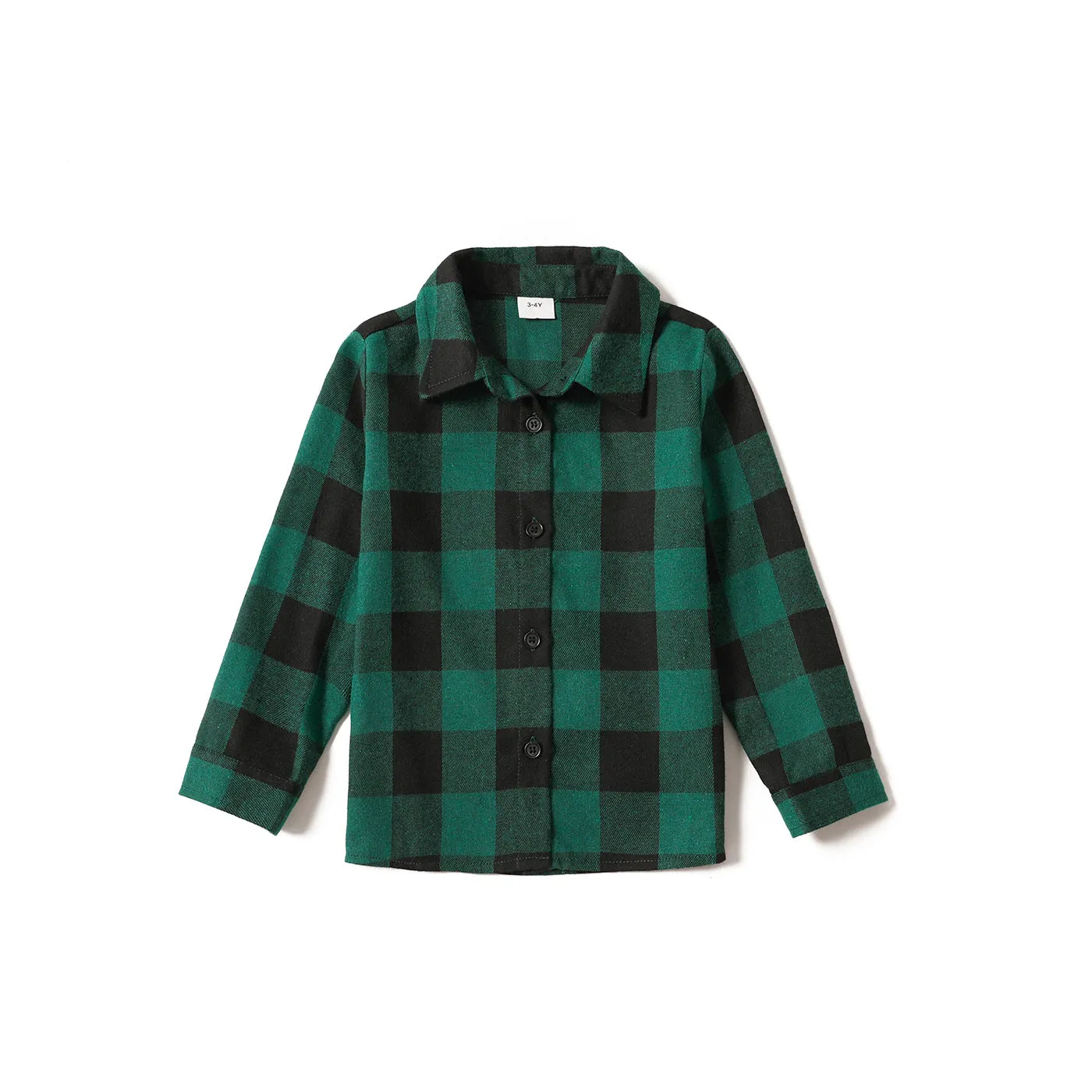 Family Matching Plaid Print Green Long-sleeve Family Dresses and Shirts Sets