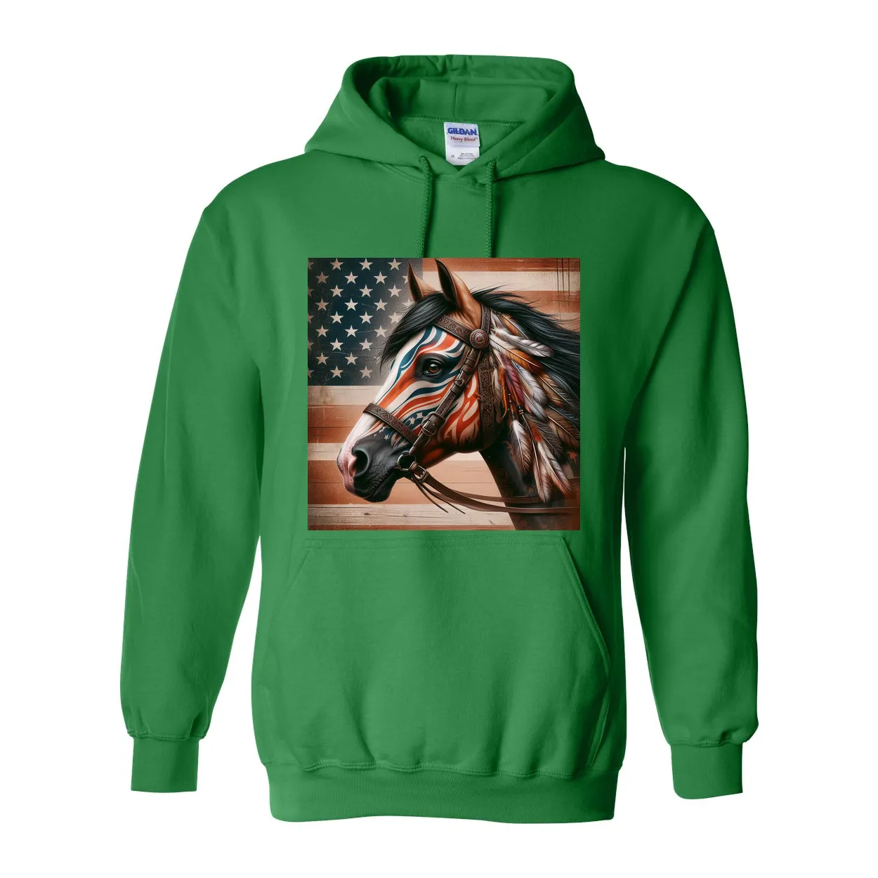 Freedom Horse American Flag Hoodie Pull Over Front Pocket Hoodies