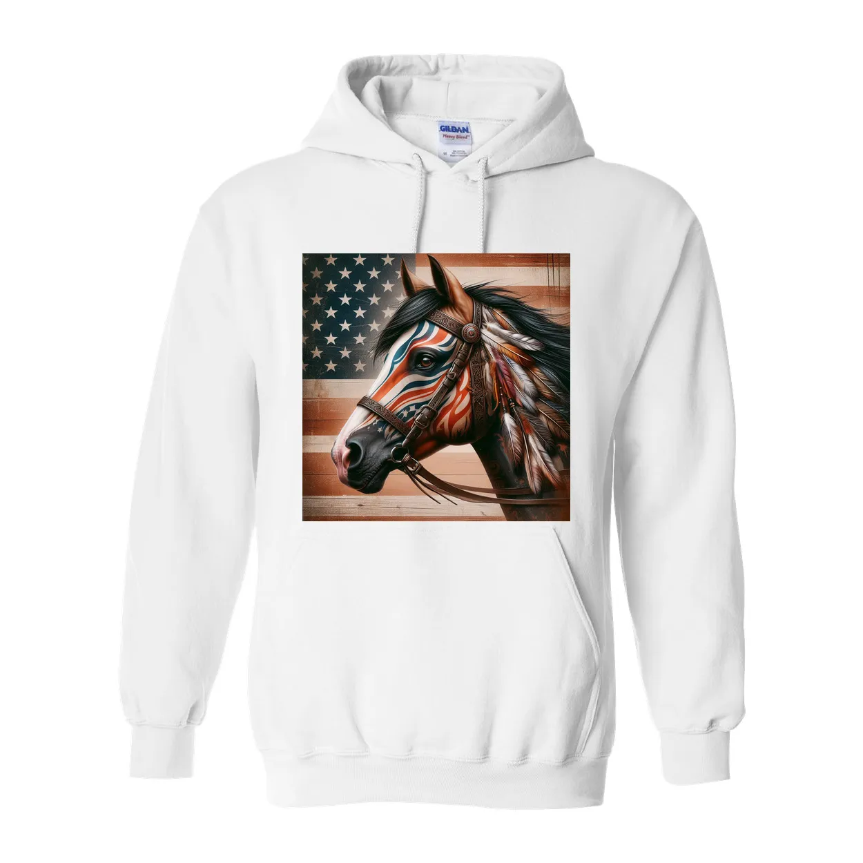 Freedom Horse American Flag Hoodie Pull Over Front Pocket Hoodies