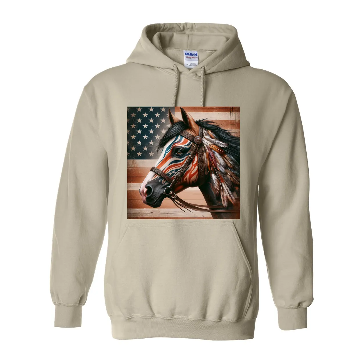 Freedom Horse American Flag Hoodie Pull Over Front Pocket Hoodies