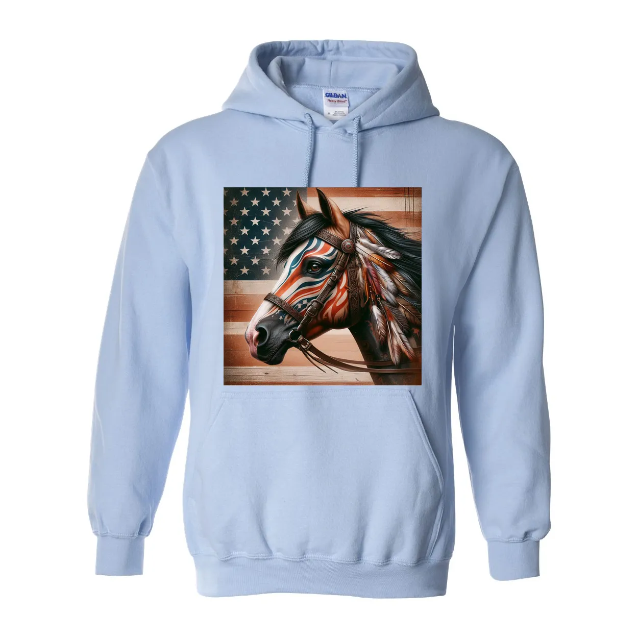 Freedom Horse American Flag Hoodie Pull Over Front Pocket Hoodies