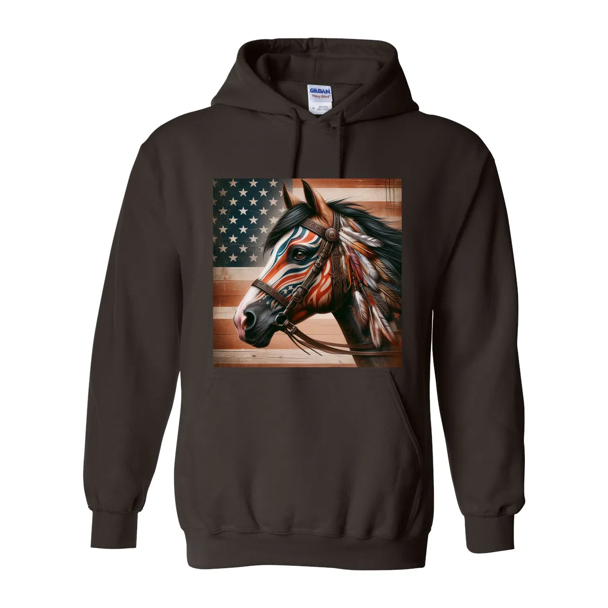 Freedom Horse American Flag Hoodie Pull Over Front Pocket Hoodies