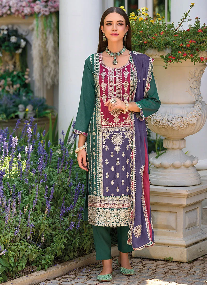 Green Purple Multi Embroidery Traditional Pakistani Salwar Suit