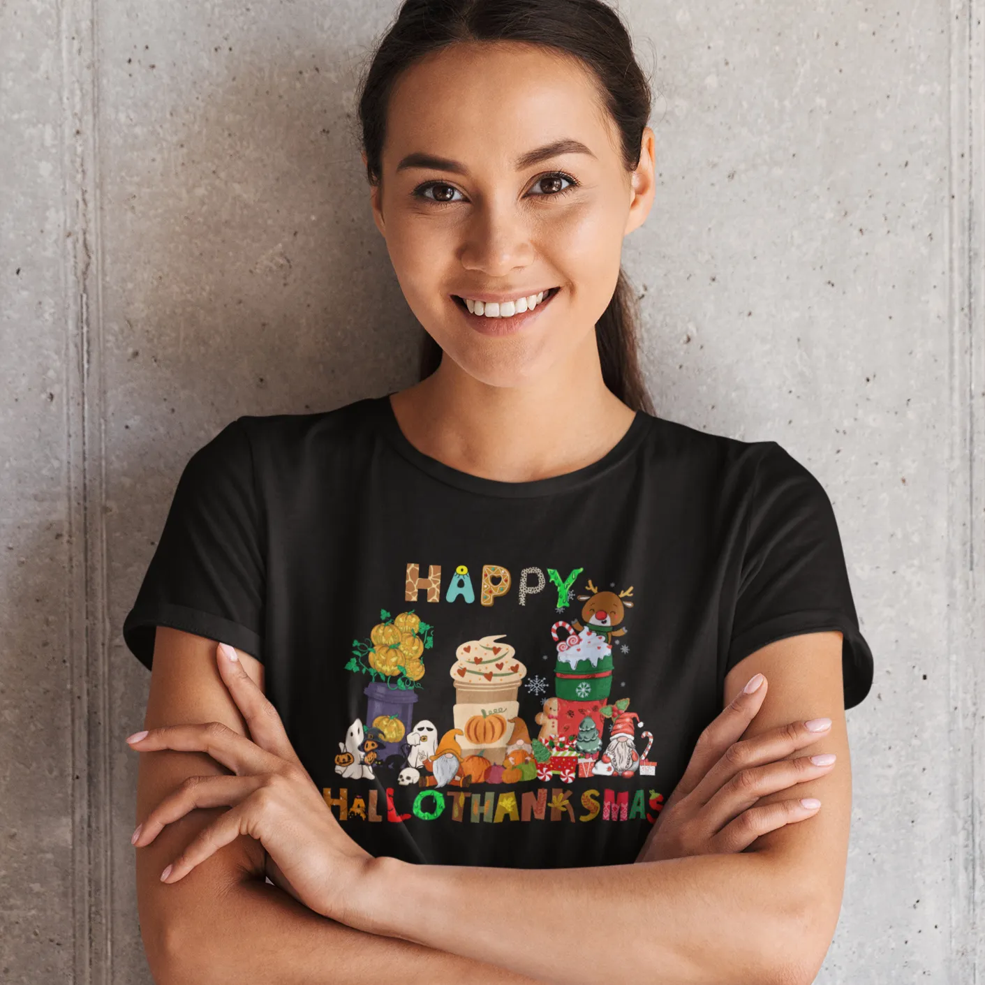 Halloween Thanksgiving Christmas Shirt, Happy HalloThanksMas Sweatshirts, Happy Hallothanksmas Shirts, Funny Halloween Shirt, Christmas