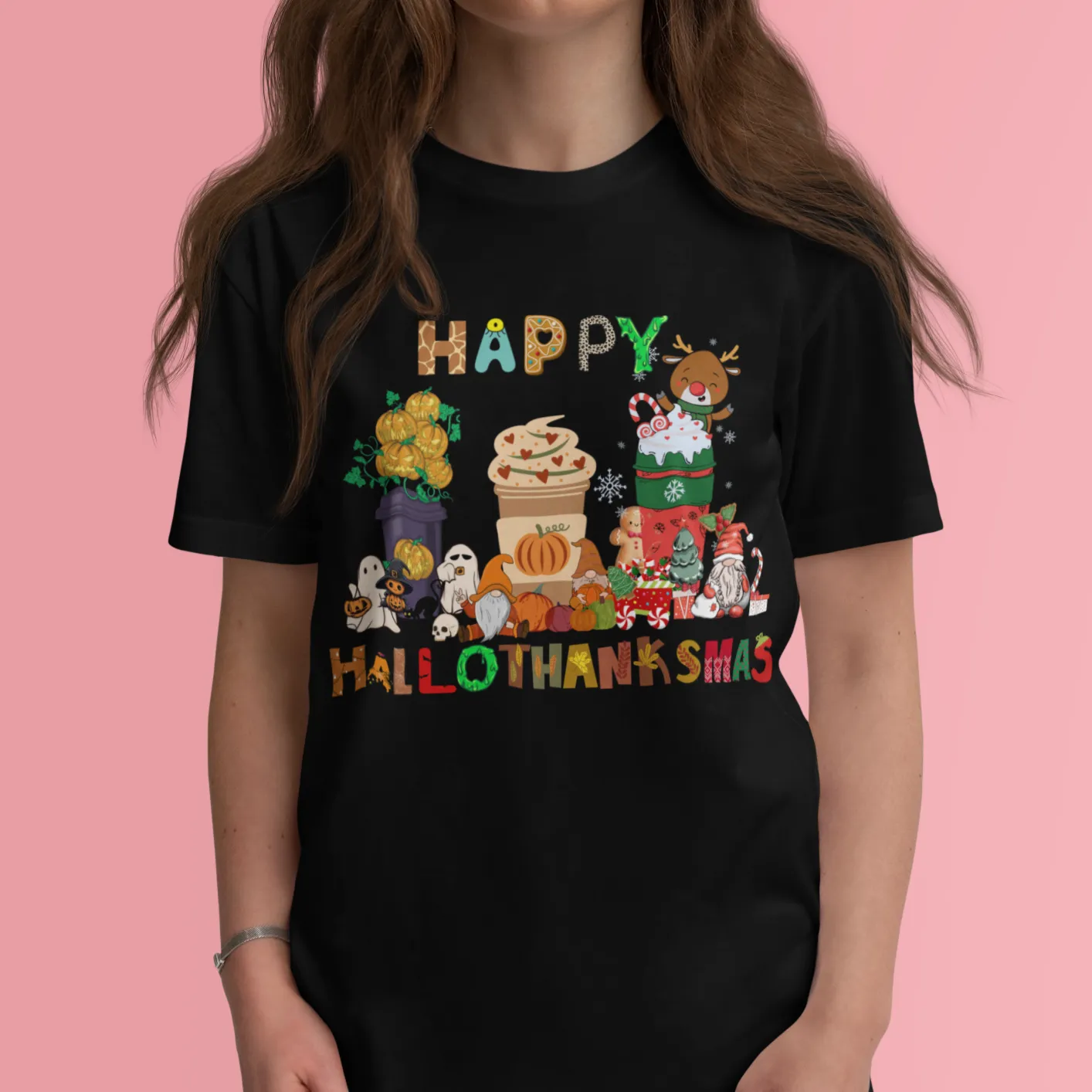 Halloween Thanksgiving Christmas Shirt, Happy HalloThanksMas Sweatshirts, Happy Hallothanksmas Shirts, Funny Halloween Shirt, Christmas