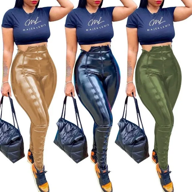 Hip Snatcher Patent PU Leather Pencil Pants