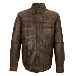 Hot Leathers LCS1004 Men's Distressed Brown Leather Fashion Shirt with Multiple Pockets