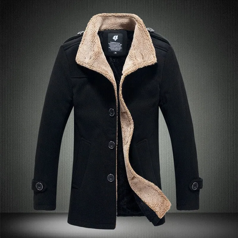 Jacket Men Winter Fleece Plus Velvet Thick Warm Coat Mens Slim Fit Trench Overcoat Male Outdoor Windproof Jackets Long Outwear