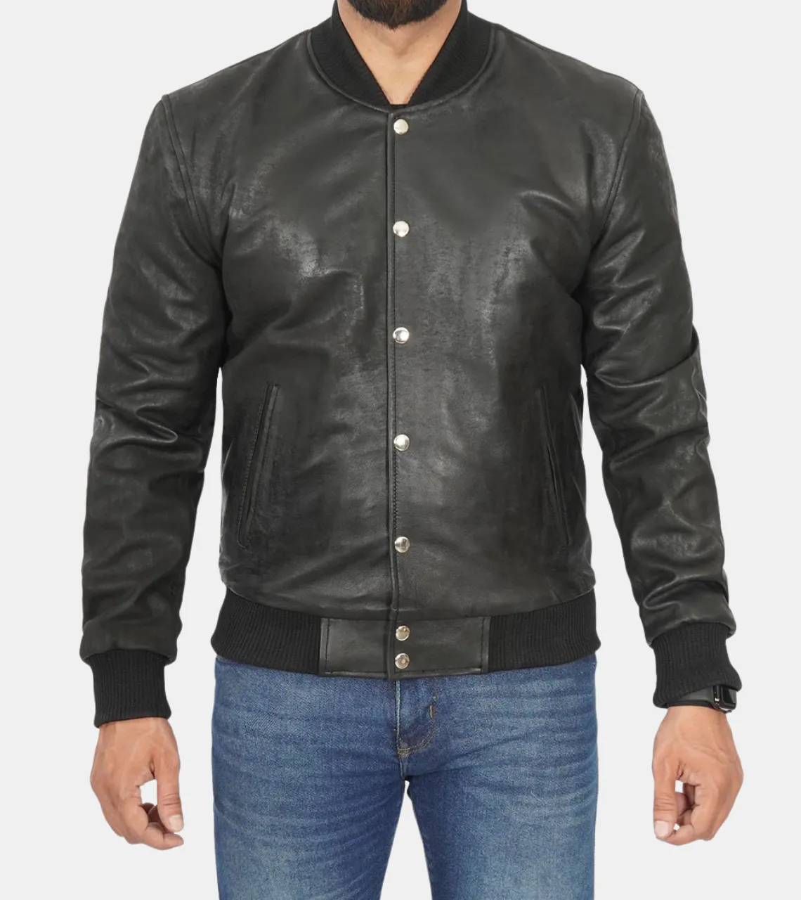 Jude Men's Black Bomber Leather Jacket