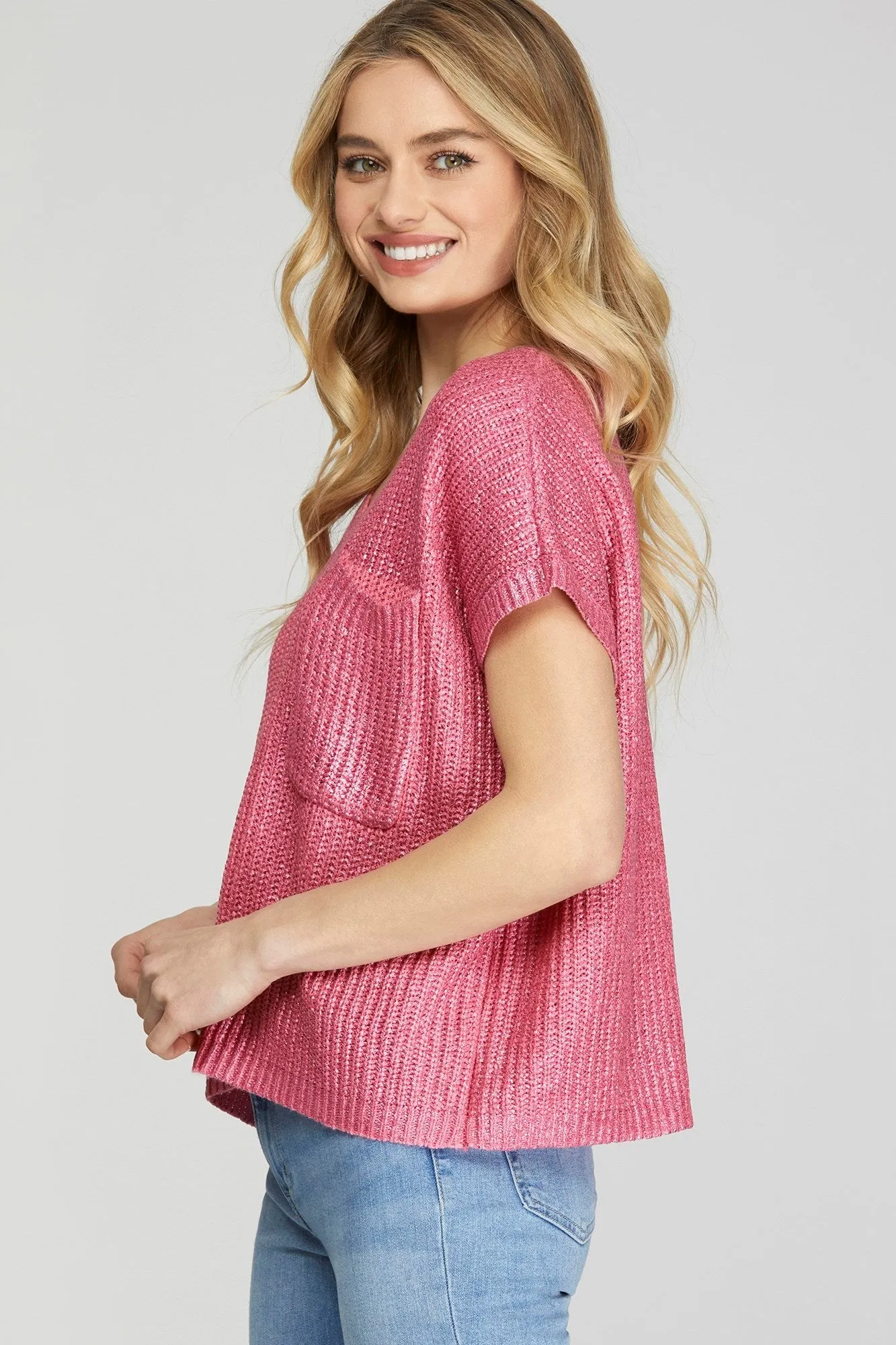 Lost in Love Metallic Short Sleeve Sweater