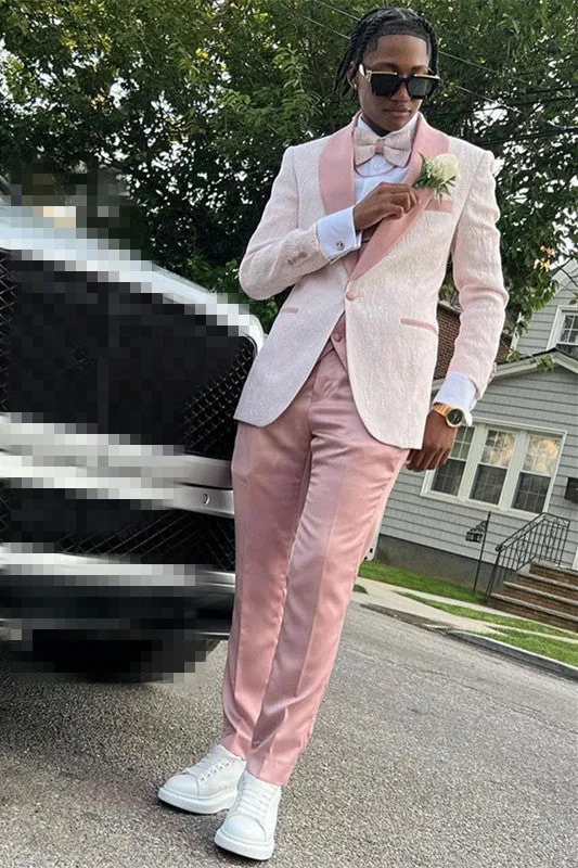 Mason Stylish Pink Shawl Lapel Jacquard Three-Piece Prom Men’s Suit