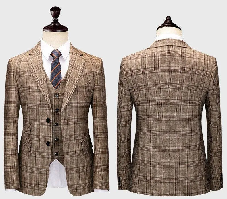 Men Suit - Boglioli Brown Plaid 3-Piece Suit