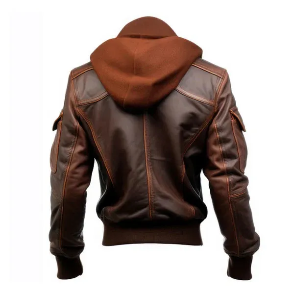 Men's Brown Flight Faux Shearling Lapel Hooded Leather Jacket