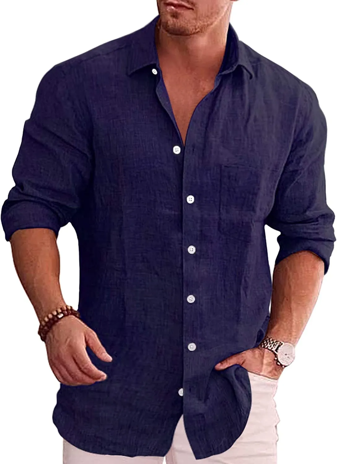 Men's Button Down Long Sleeve Linen Shirt