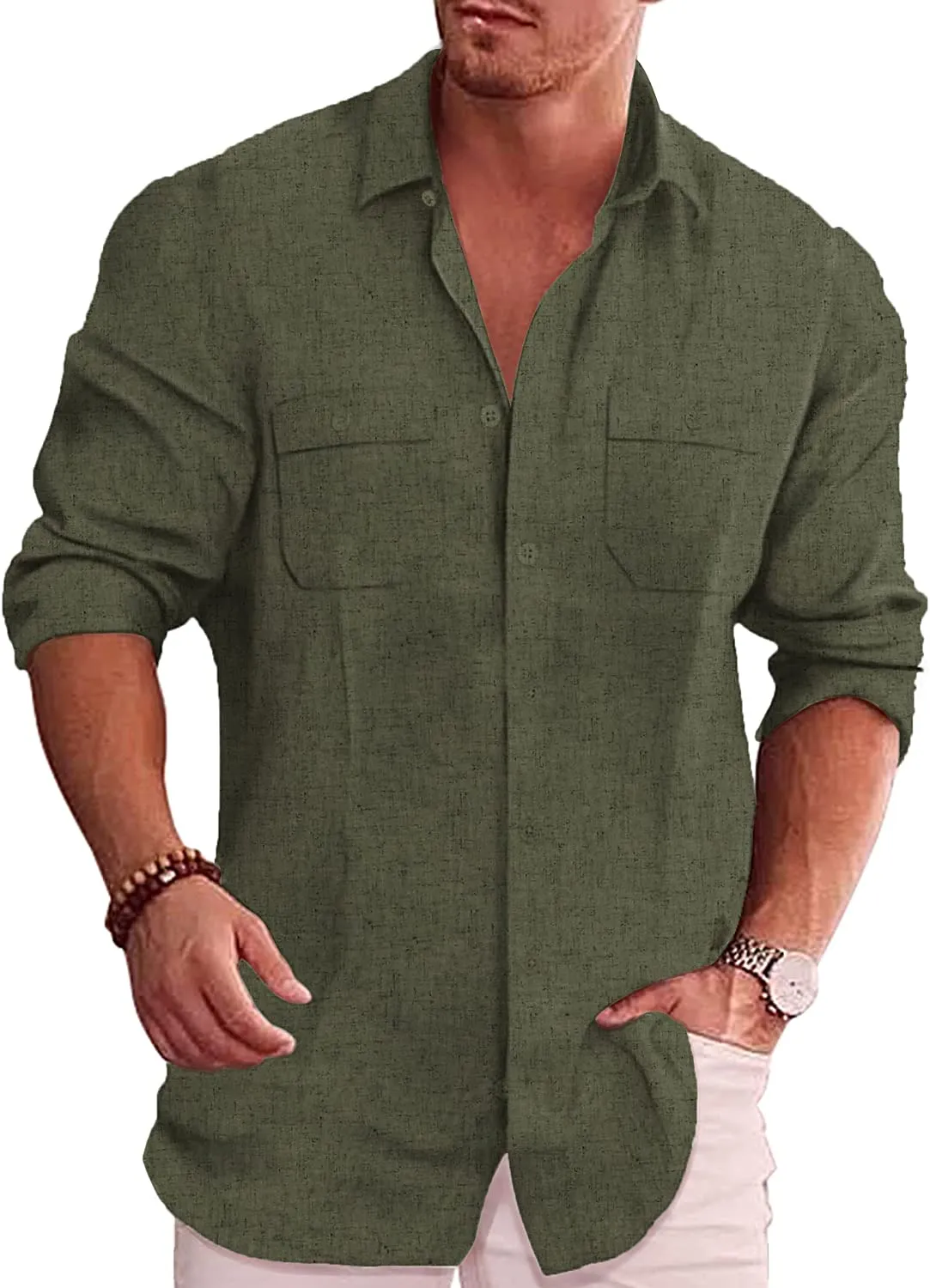 Men's Button Down Long Sleeve Linen Shirt