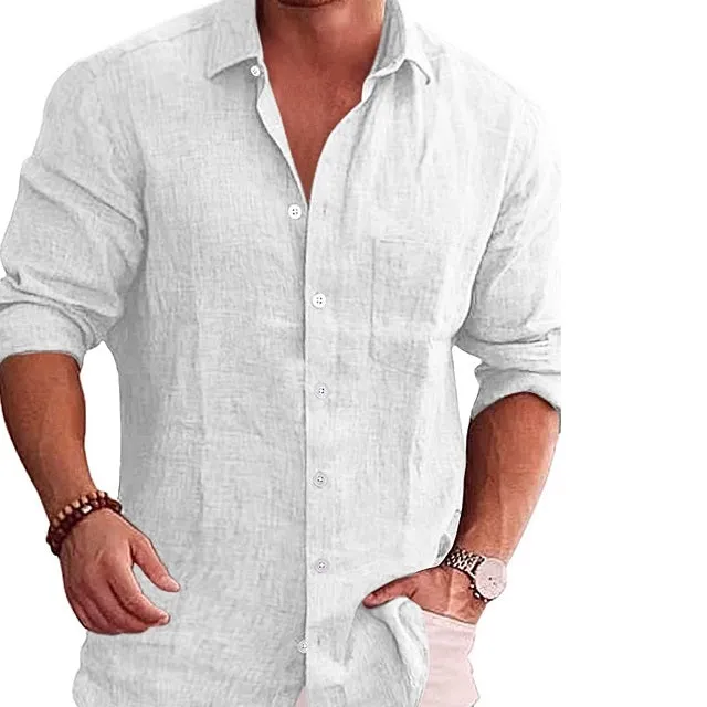 Men's Button Down Long Sleeve Linen Shirt