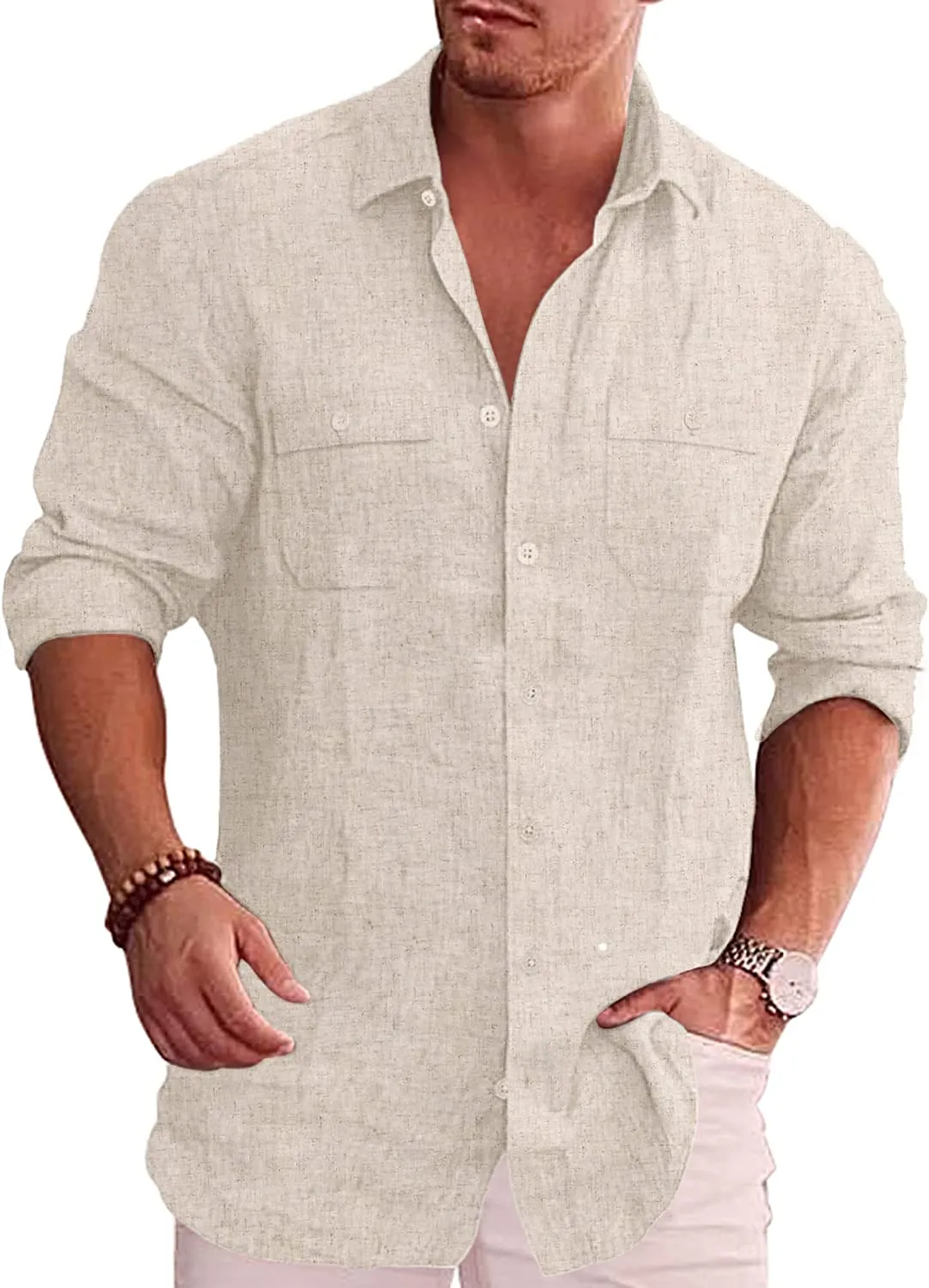 Men's Button Down Long Sleeve Linen Shirt