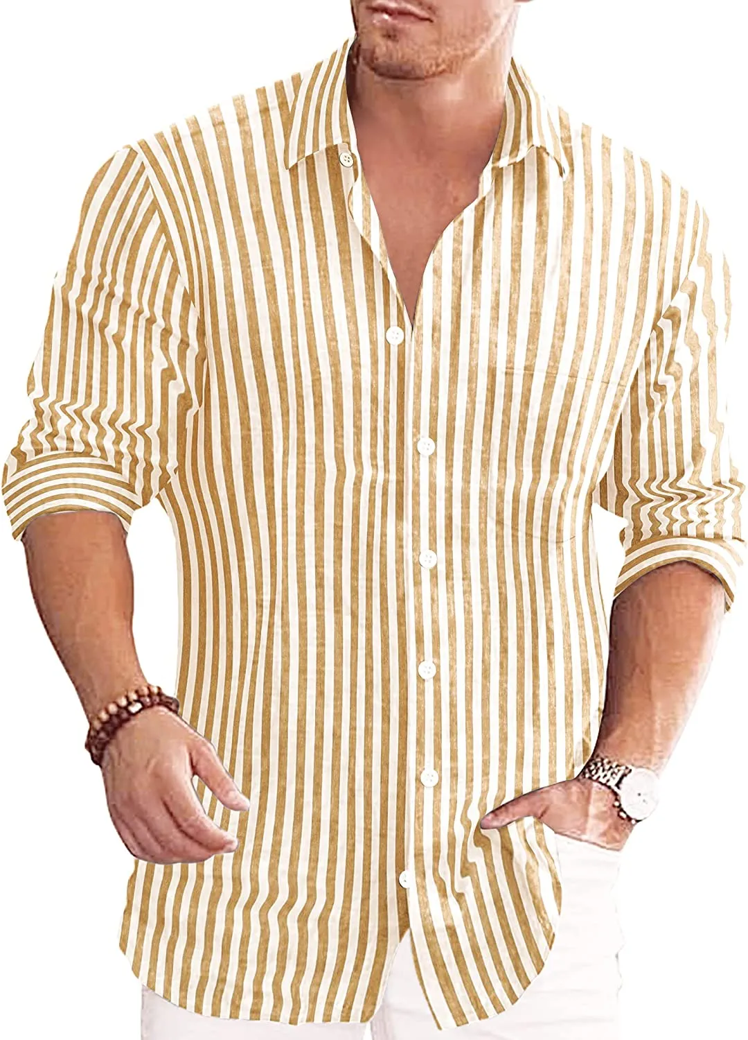 Men's Button Down Long Sleeve Linen Shirt