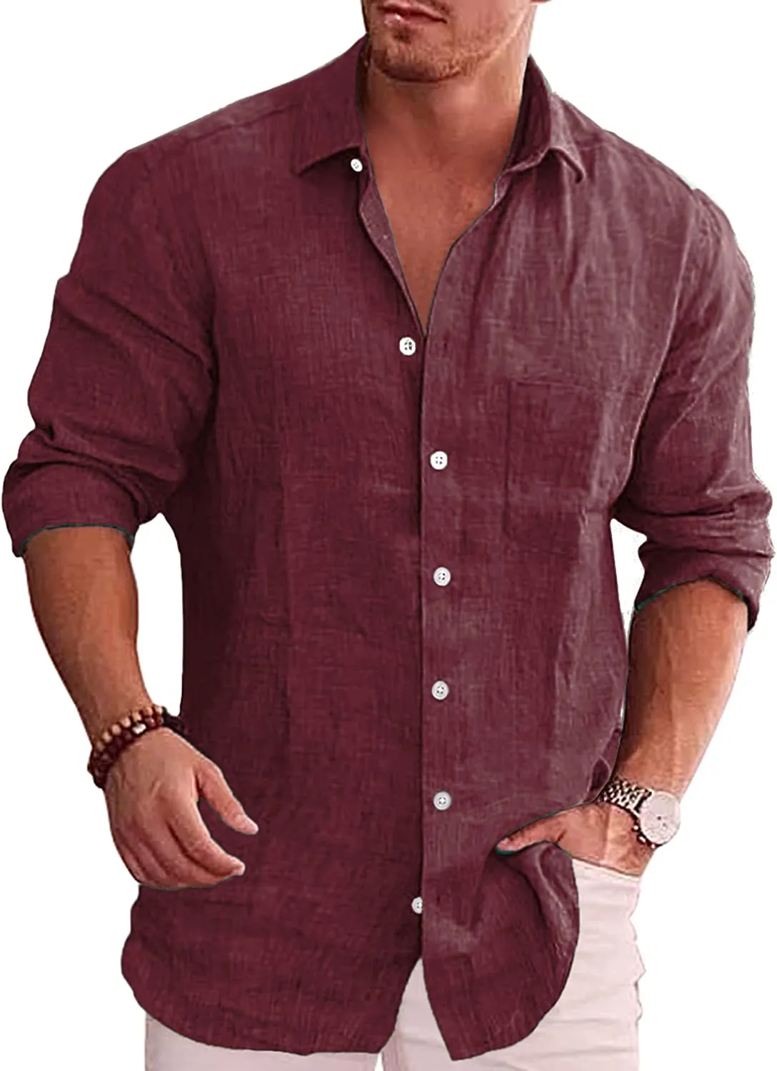 Men's Button Down Long Sleeve Linen Shirt