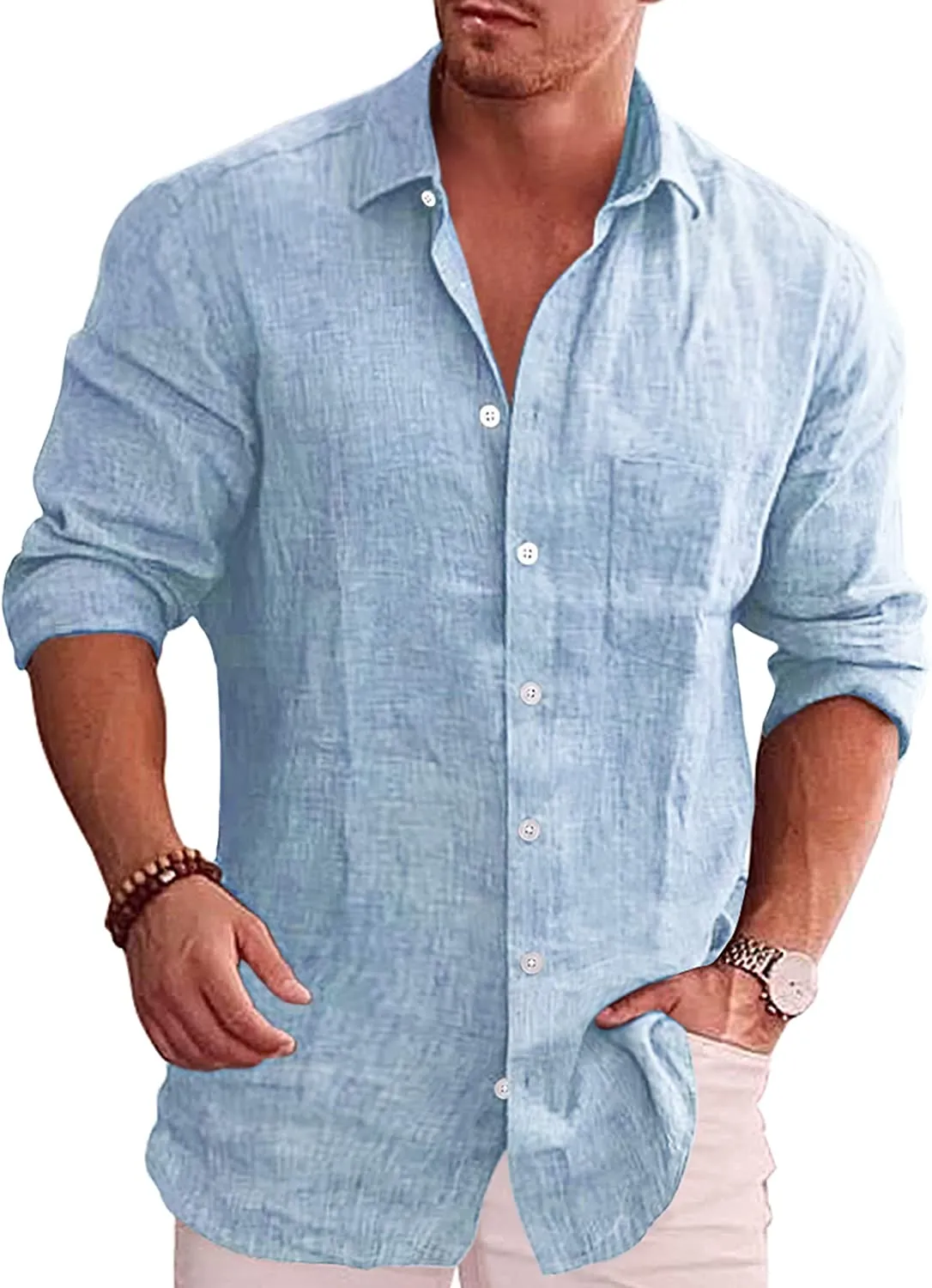 Men's Button Down Long Sleeve Linen Shirt