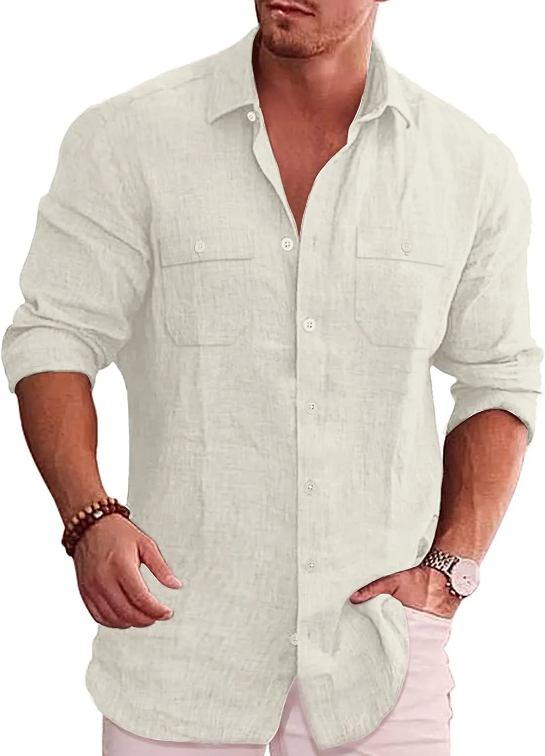 Men's Button Down Long Sleeve Linen Shirt