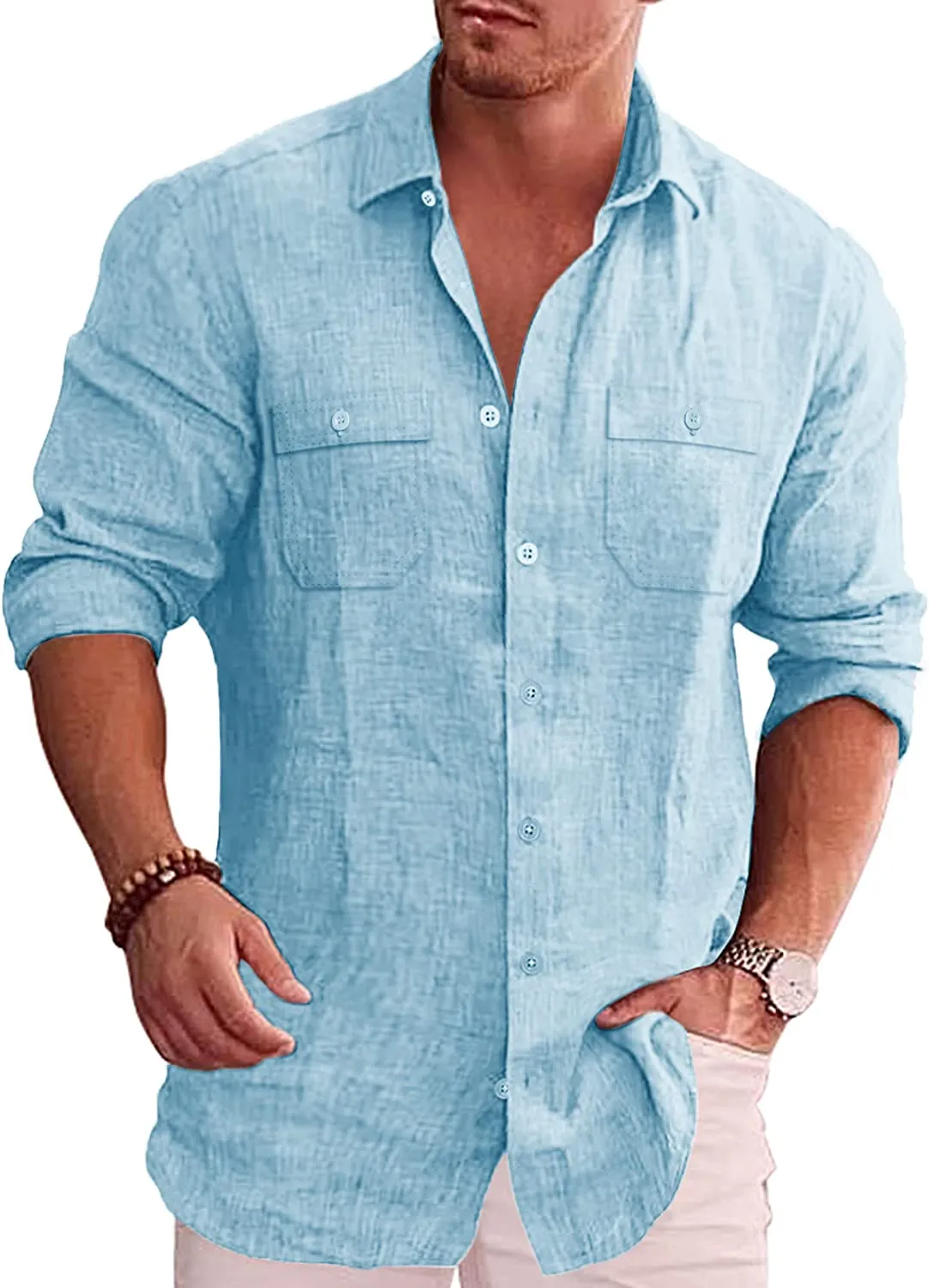 Men's Button Down Long Sleeve Linen Shirt