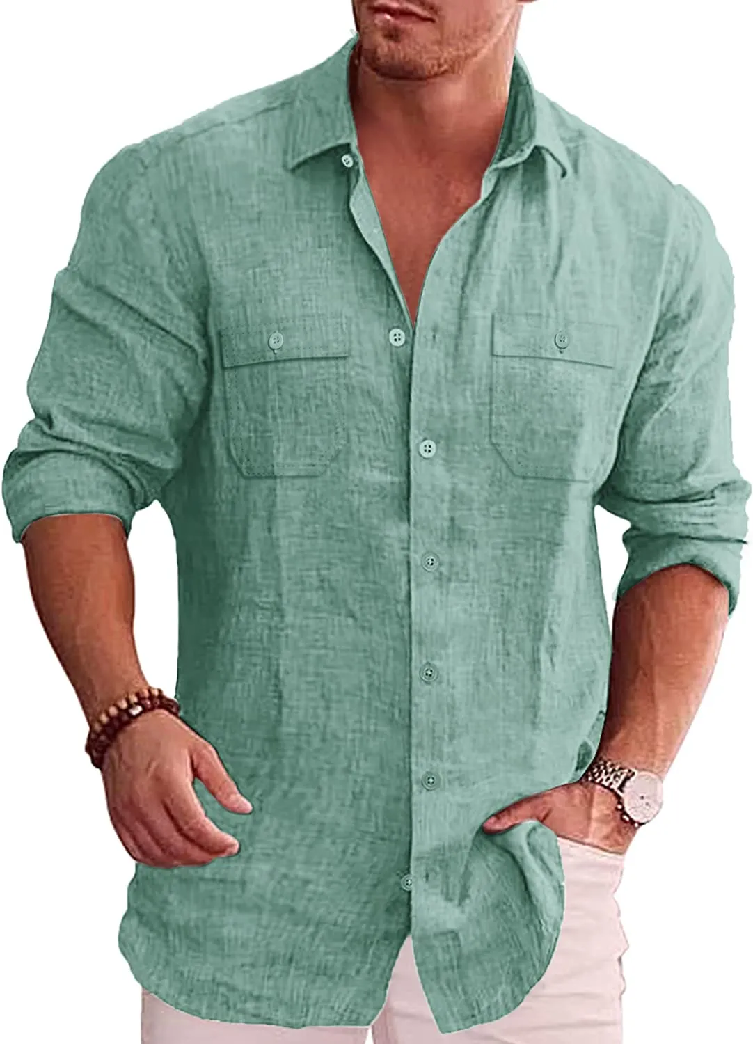 Men's Button Down Long Sleeve Linen Shirt