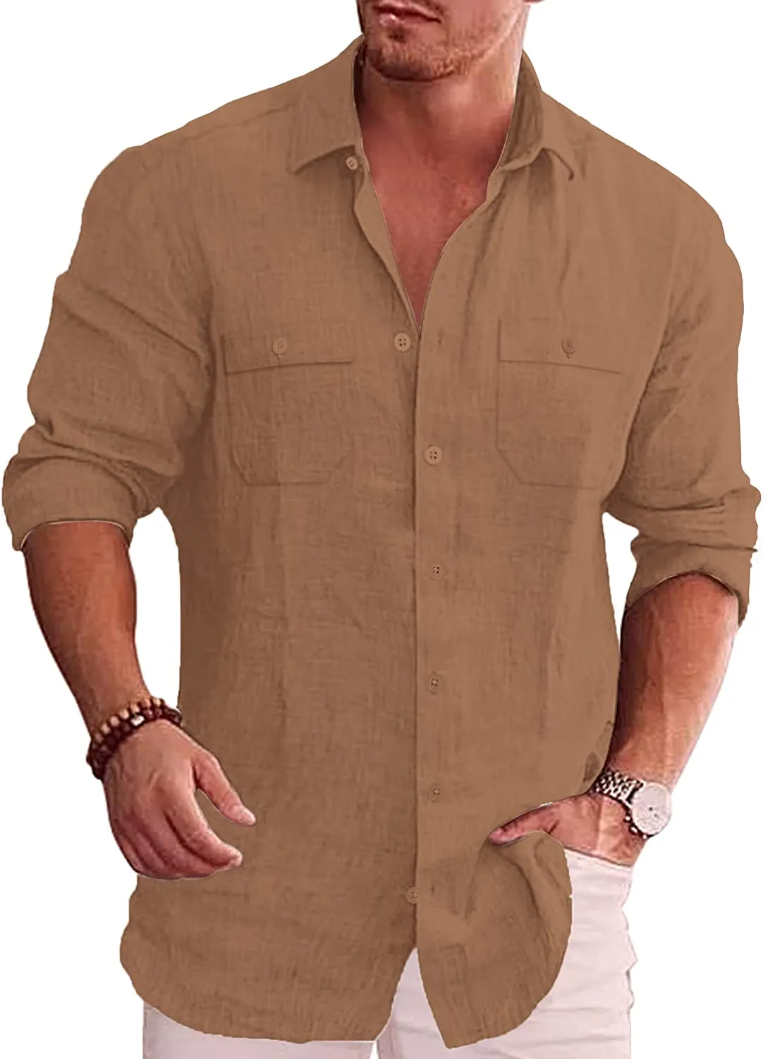 Men's Button Down Long Sleeve Linen Shirt