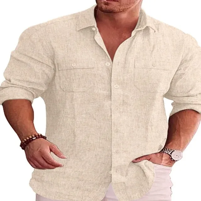 Men's Button Down Long Sleeve Linen Shirt