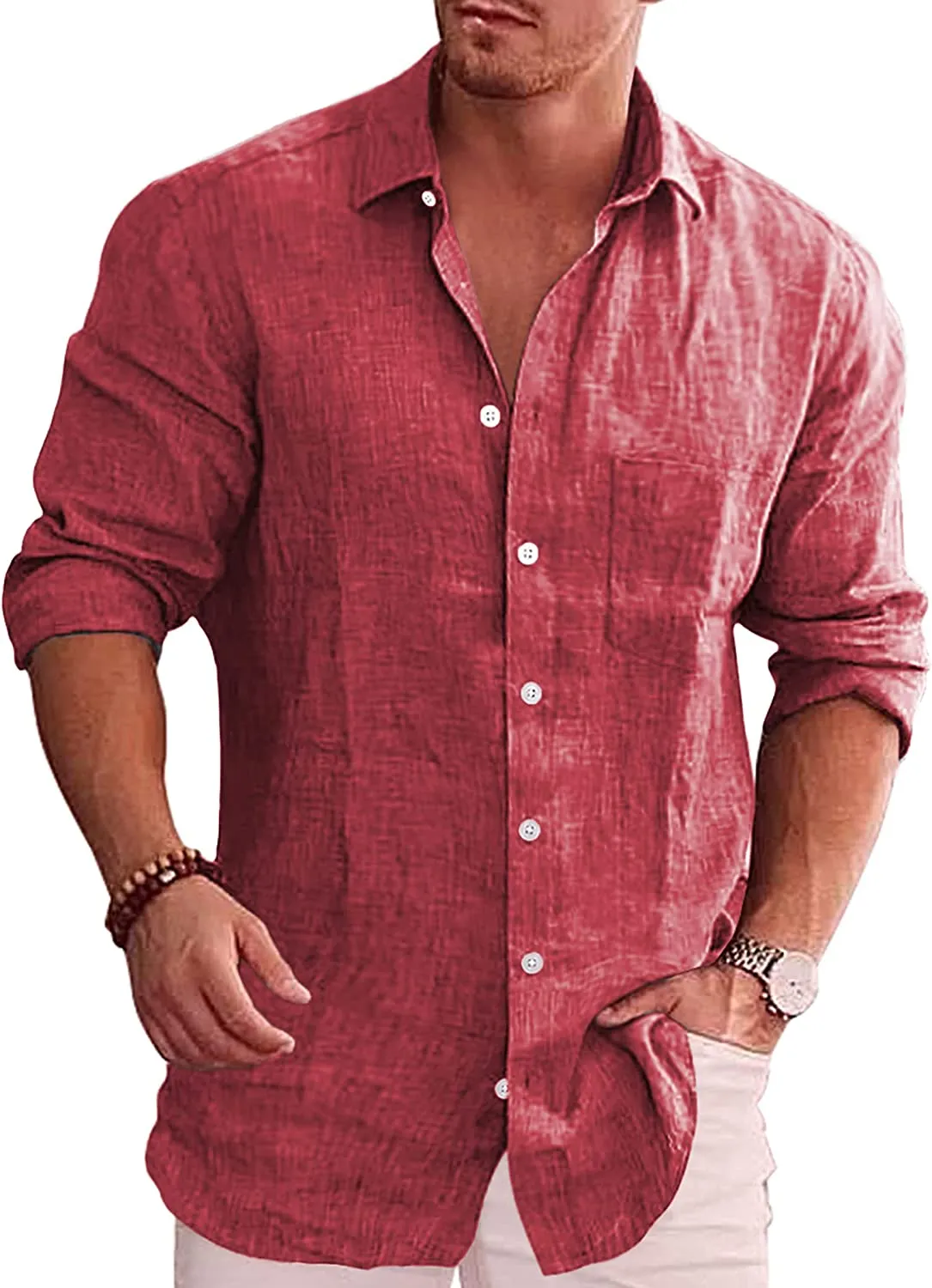 Men's Button Down Long Sleeve Linen Shirt