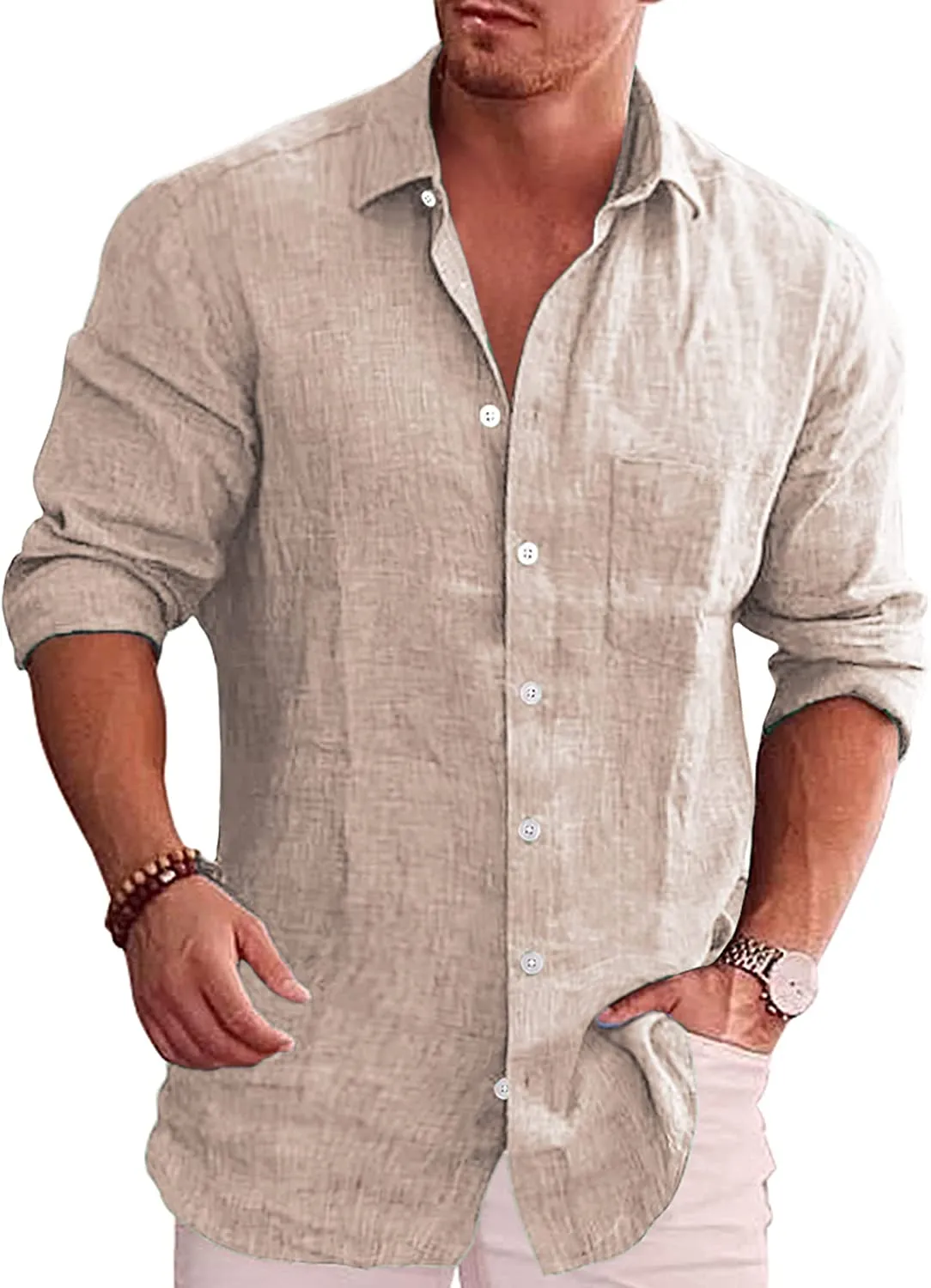 Men's Button Down Long Sleeve Linen Shirt